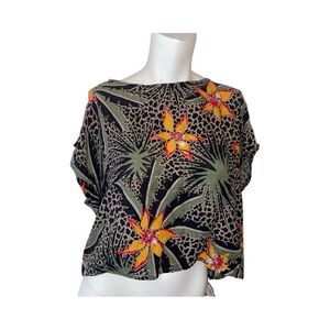 80s Floral Leopard Print Boxy Rayon top